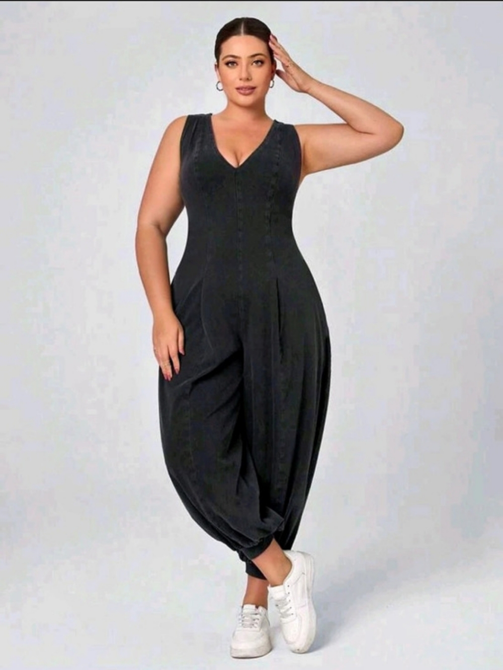 SHEIN CURVE+ Plus Size Black Loose Strap Jumpsuit With Harem Pants Fall CURVE+